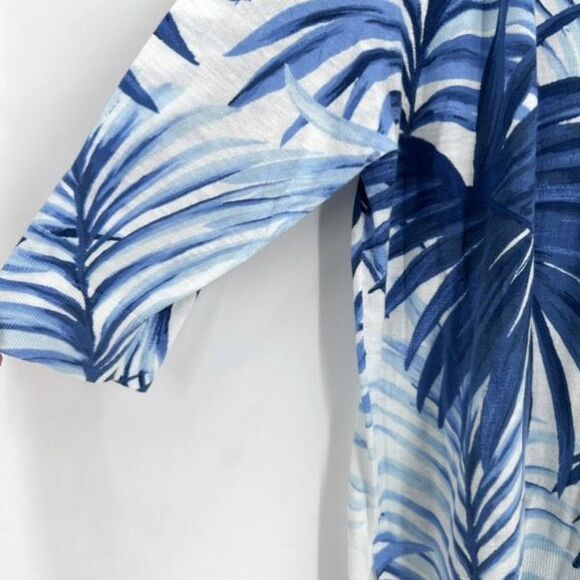 Talbots Tropical Blue & White Sweater V-Neck Size 2X Palm Print Plus Coastal - Picture 6 of 10